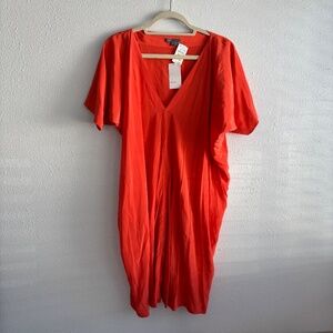 NWT VINCE Women's Orange 100% Silk Dolman Kaftan Tunic Dress
